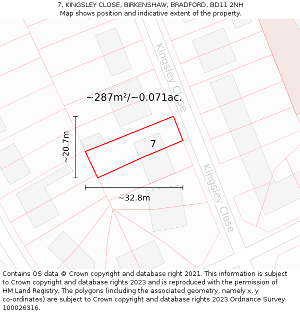 7, KINGSLEY CLOSE, BIRKENSHAW, BRADFORD, BD11 2NH: Plot and title map
