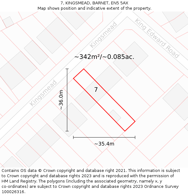 7, KINGSMEAD, BARNET, EN5 5AX: Plot and title map