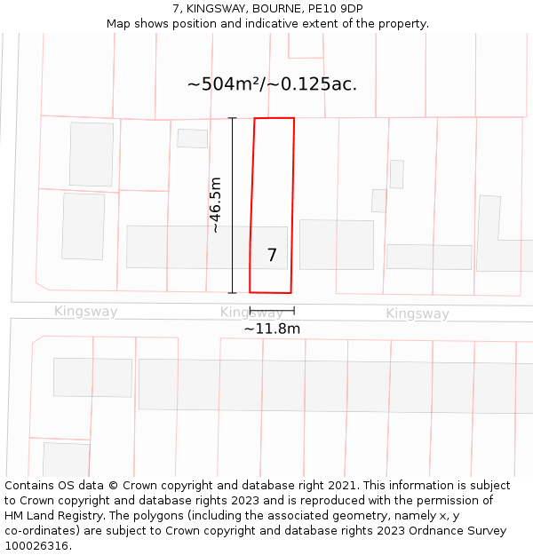 7, KINGSWAY, BOURNE, PE10 9DP: Plot and title map