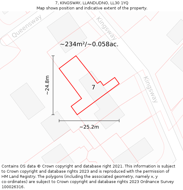 7, KINGSWAY, LLANDUDNO, LL30 1YQ: Plot and title map