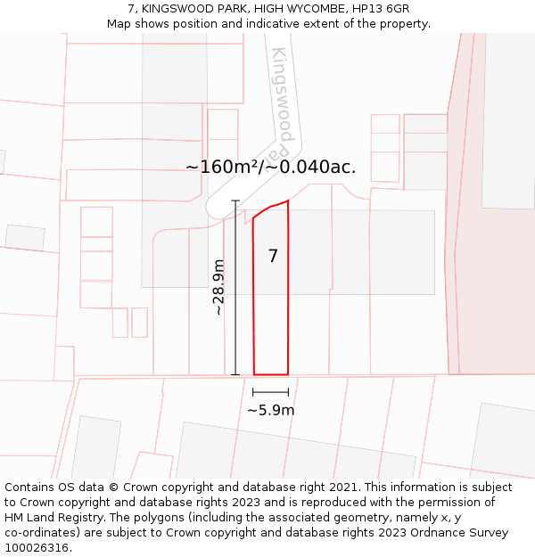 7, KINGSWOOD PARK, HIGH WYCOMBE, HP13 6GR: Plot and title map