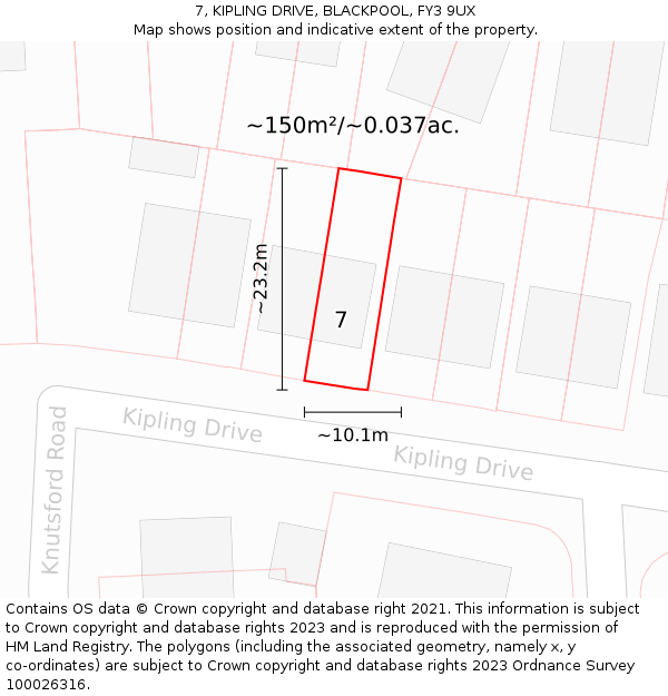 7, KIPLING DRIVE, BLACKPOOL, FY3 9UX: Plot and title map