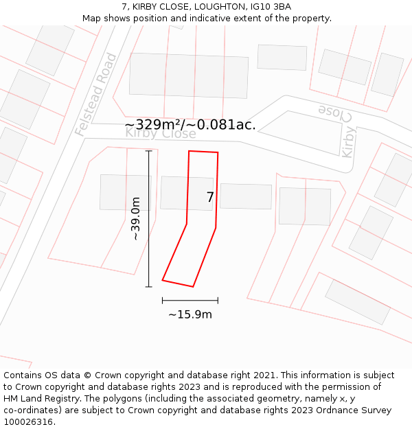 7, KIRBY CLOSE, LOUGHTON, IG10 3BA: Plot and title map