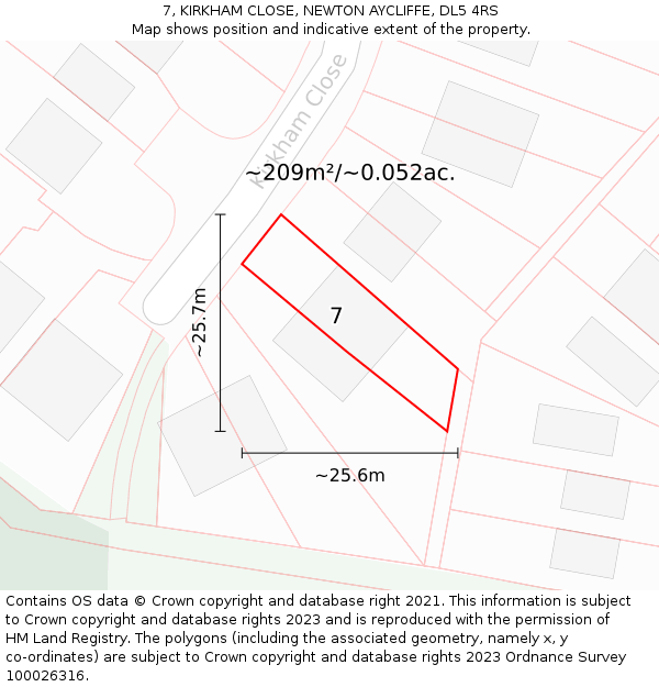 7, KIRKHAM CLOSE, NEWTON AYCLIFFE, DL5 4RS: Plot and title map