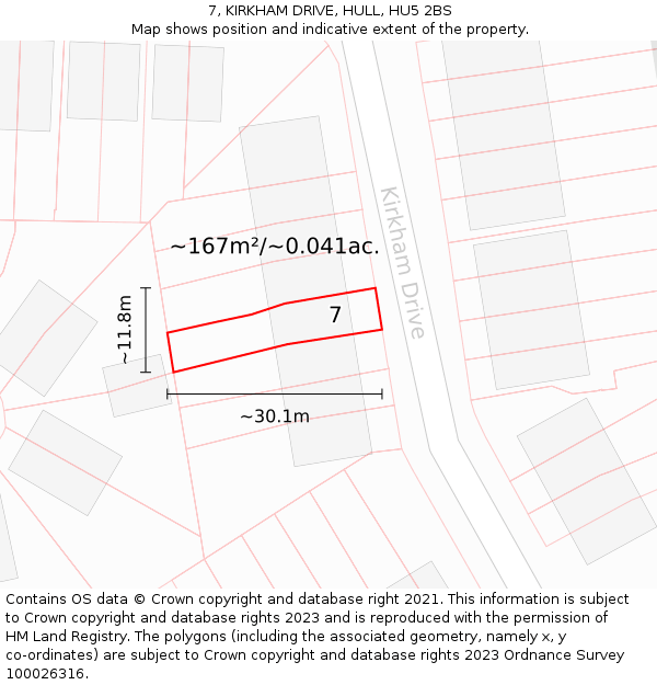 7, KIRKHAM DRIVE, HULL, HU5 2BS: Plot and title map