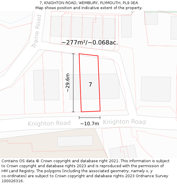 7, KNIGHTON ROAD, WEMBURY, PLYMOUTH, PL9 0EA: Plot and title map