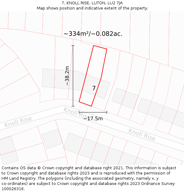 7, KNOLL RISE, LUTON, LU2 7JA: Plot and title map