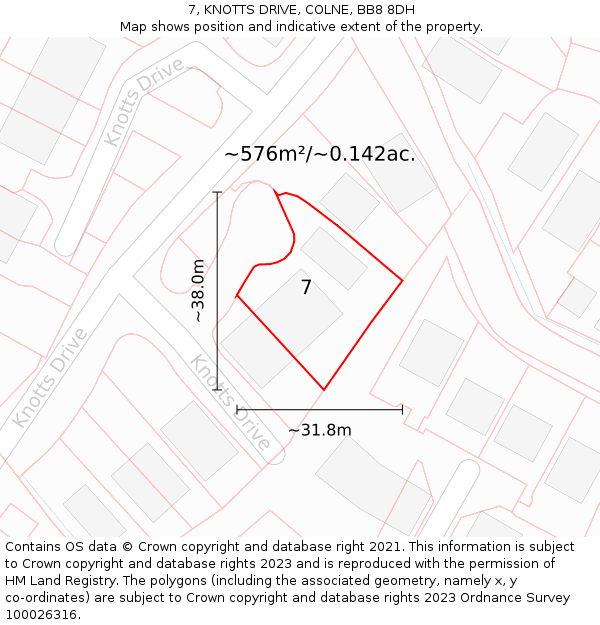 7, KNOTTS DRIVE, COLNE, BB8 8DH: Plot and title map