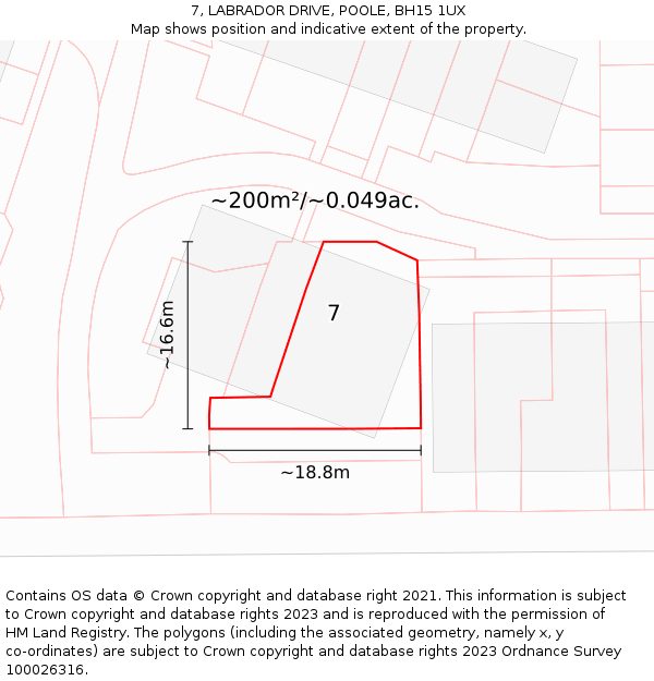 7, LABRADOR DRIVE, POOLE, BH15 1UX: Plot and title map