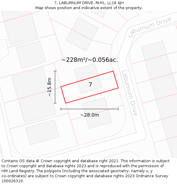 7, LABURNUM DRIVE, RHYL, LL18 4JH: Plot and title map