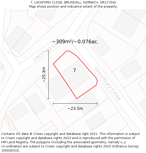 7, LACKFORD CLOSE, BRUNDALL, NORWICH, NR13 5NG: Plot and title map