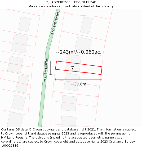 7, LADDEREDGE, LEEK, ST13 7AD: Plot and title map