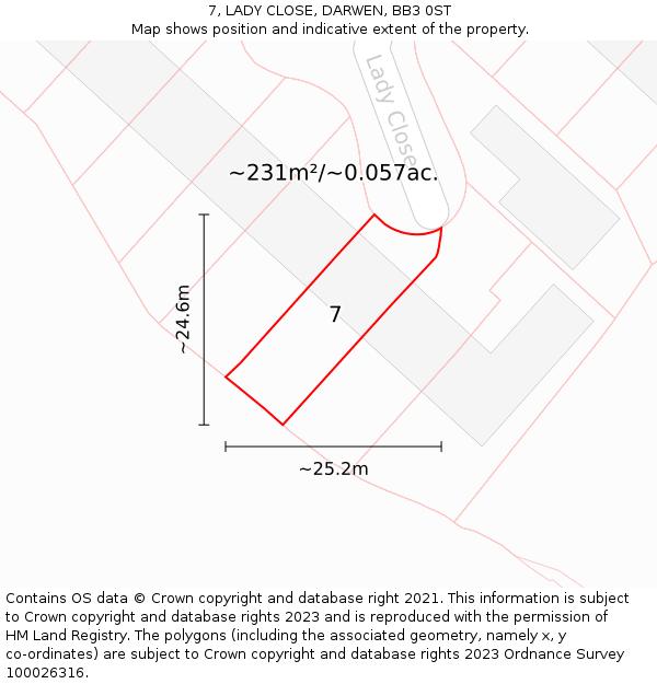 7, LADY CLOSE, DARWEN, BB3 0ST: Plot and title map