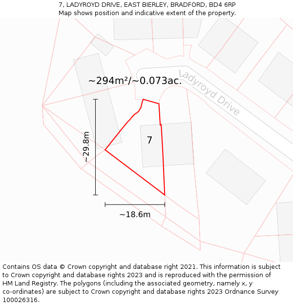 7, LADYROYD DRIVE, EAST BIERLEY, BRADFORD, BD4 6RP: Plot and title map