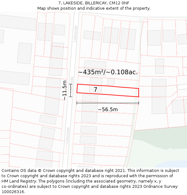 7, LAKESIDE, BILLERICAY, CM12 0NF: Plot and title map