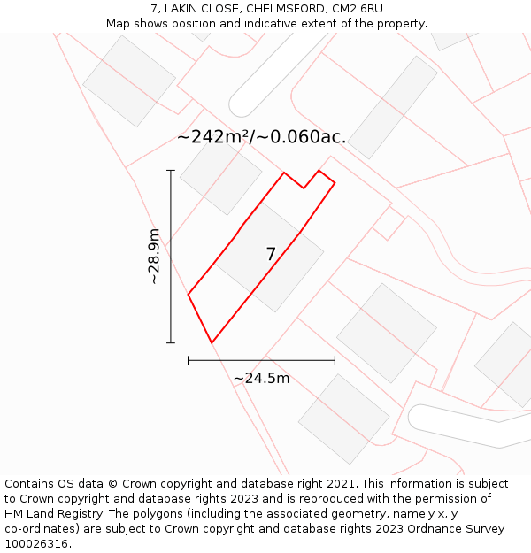 7, LAKIN CLOSE, CHELMSFORD, CM2 6RU: Plot and title map