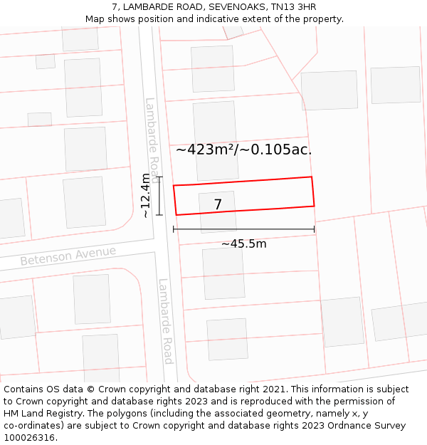 7, LAMBARDE ROAD, SEVENOAKS, TN13 3HR: Plot and title map