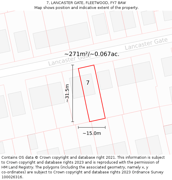 7, LANCASTER GATE, FLEETWOOD, FY7 8AW: Plot and title map