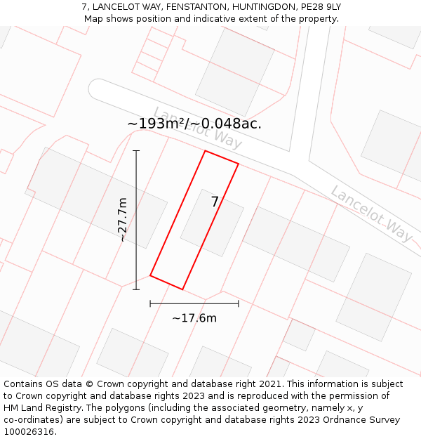 7, LANCELOT WAY, FENSTANTON, HUNTINGDON, PE28 9LY: Plot and title map