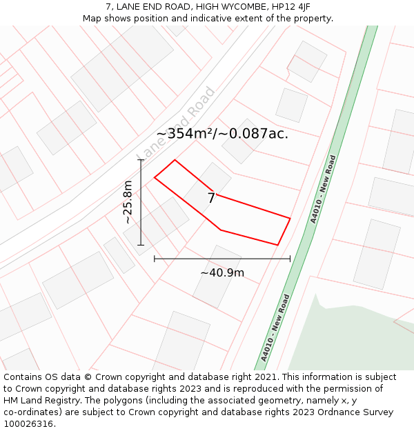 7, LANE END ROAD, HIGH WYCOMBE, HP12 4JF: Plot and title map