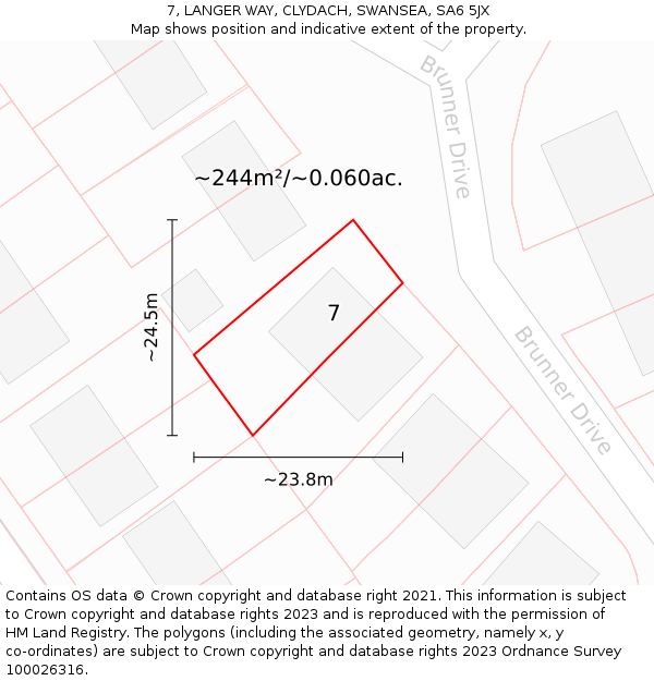 7, LANGER WAY, CLYDACH, SWANSEA, SA6 5JX: Plot and title map