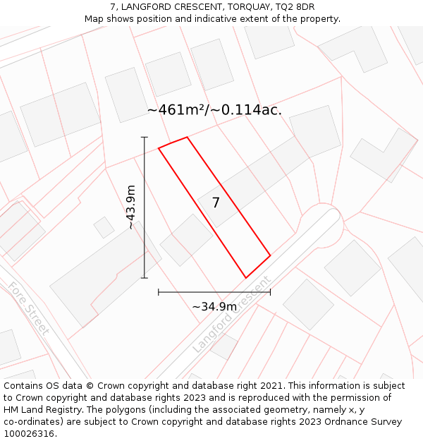 7, LANGFORD CRESCENT, TORQUAY, TQ2 8DR: Plot and title map