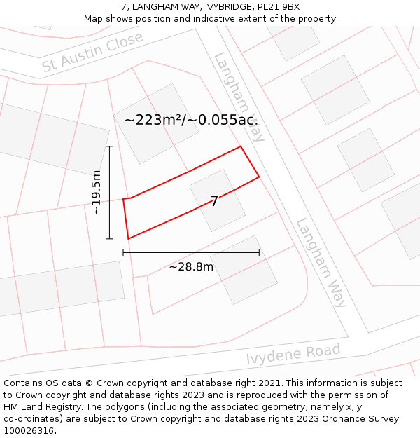 7, LANGHAM WAY, IVYBRIDGE, PL21 9BX: Plot and title map