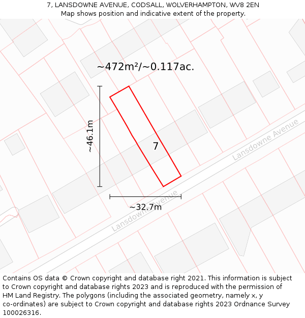 7, LANSDOWNE AVENUE, CODSALL, WOLVERHAMPTON, WV8 2EN: Plot and title map