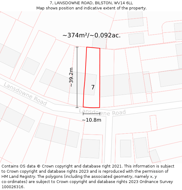 7, LANSDOWNE ROAD, BILSTON, WV14 6LL: Plot and title map