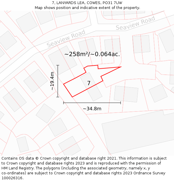 7, LANYARDS LEA, COWES, PO31 7UW: Plot and title map