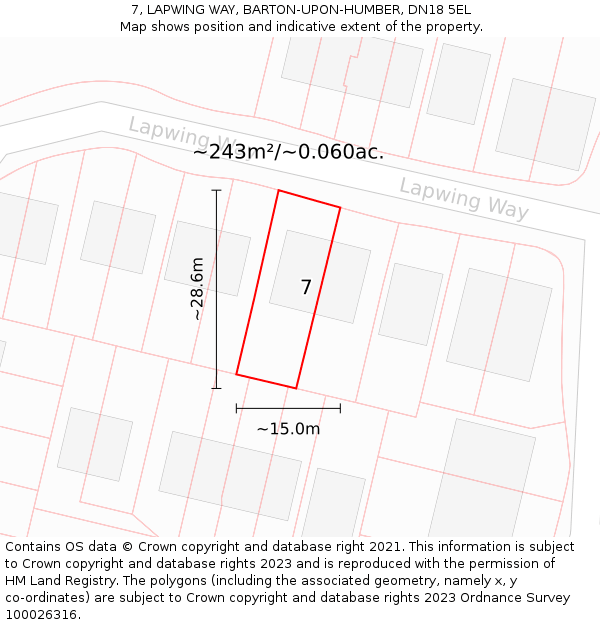 7, LAPWING WAY, BARTON-UPON-HUMBER, DN18 5EL: Plot and title map