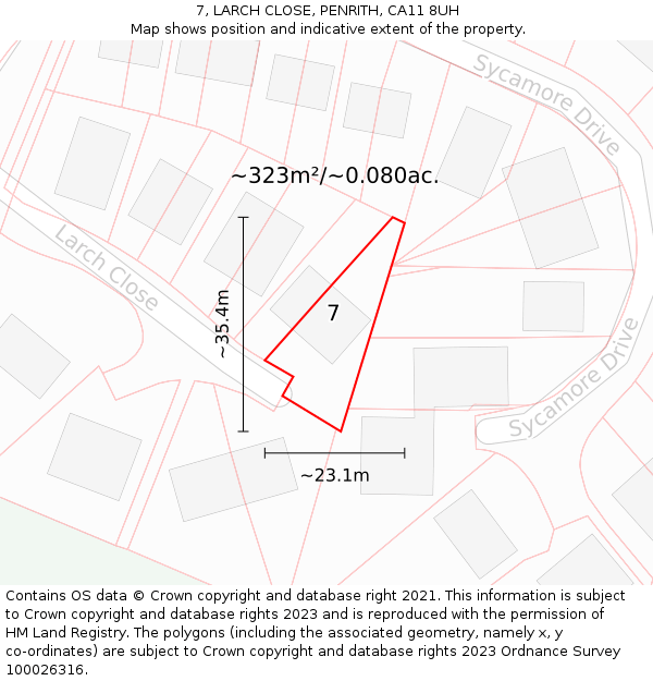 7, LARCH CLOSE, PENRITH, CA11 8UH: Plot and title map