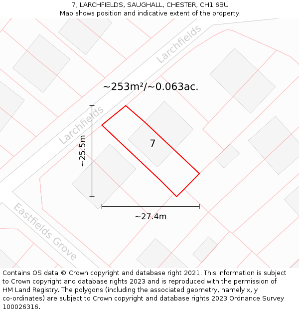 7, LARCHFIELDS, SAUGHALL, CHESTER, CH1 6BU: Plot and title map