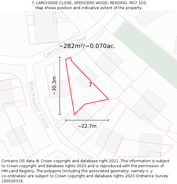 7, LARCHSIDE CLOSE, SPENCERS WOOD, READING, RG7 1DS: Plot and title map