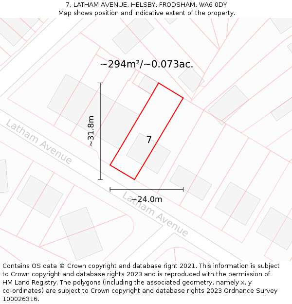 7, LATHAM AVENUE, HELSBY, FRODSHAM, WA6 0DY: Plot and title map