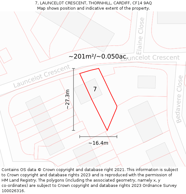 7, LAUNCELOT CRESCENT, THORNHILL, CARDIFF, CF14 9AQ: Plot and title map