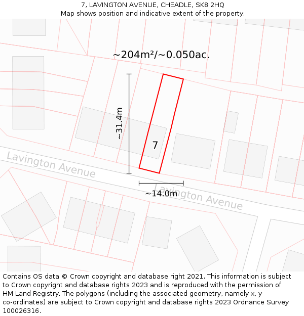 7, LAVINGTON AVENUE, CHEADLE, SK8 2HQ: Plot and title map