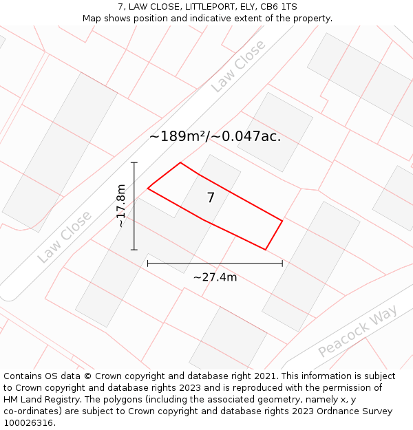 7, LAW CLOSE, LITTLEPORT, ELY, CB6 1TS: Plot and title map