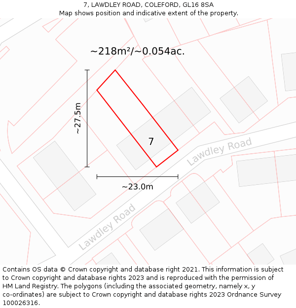 7, LAWDLEY ROAD, COLEFORD, GL16 8SA: Plot and title map