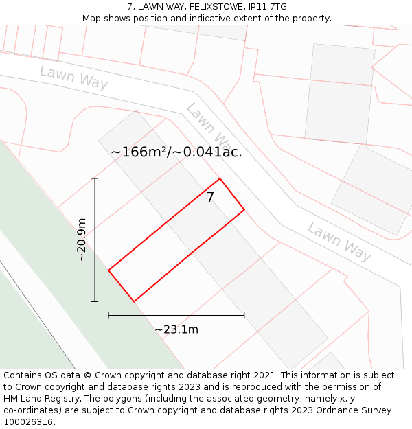 7, LAWN WAY, FELIXSTOWE, IP11 7TG: Plot and title map