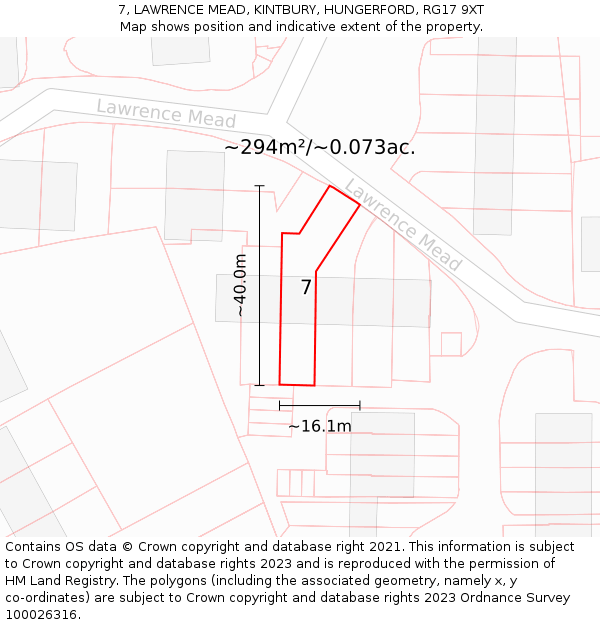 7, LAWRENCE MEAD, KINTBURY, HUNGERFORD, RG17 9XT: Plot and title map