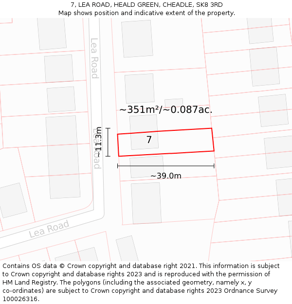 7, LEA ROAD, HEALD GREEN, CHEADLE, SK8 3RD: Plot and title map