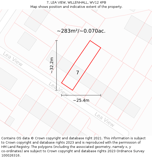 7, LEA VIEW, WILLENHALL, WV12 4PB: Plot and title map