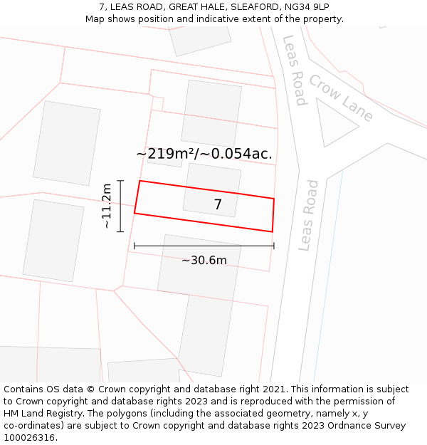 7, LEAS ROAD, GREAT HALE, SLEAFORD, NG34 9LP: Plot and title map