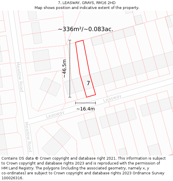 7, LEASWAY, GRAYS, RM16 2HD: Plot and title map