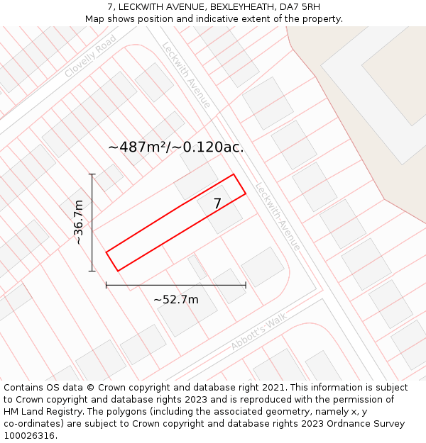 7, LECKWITH AVENUE, BEXLEYHEATH, DA7 5RH: Plot and title map