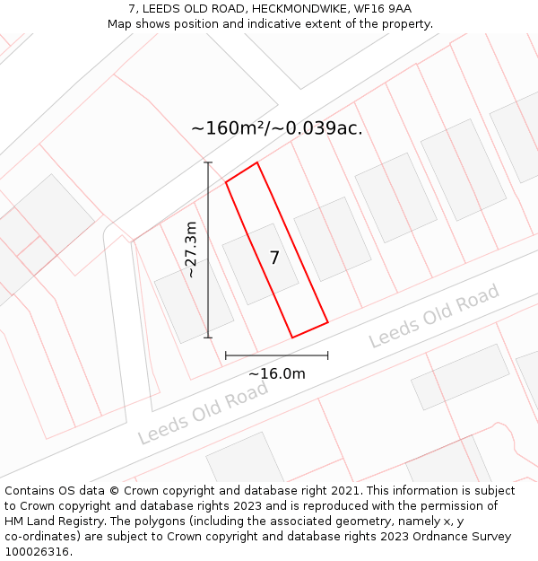 7, LEEDS OLD ROAD, HECKMONDWIKE, WF16 9AA: Plot and title map