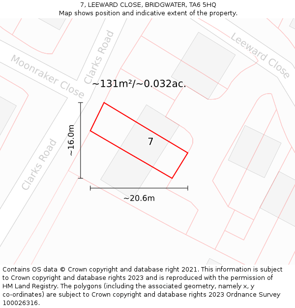 7, LEEWARD CLOSE, BRIDGWATER, TA6 5HQ: Plot and title map