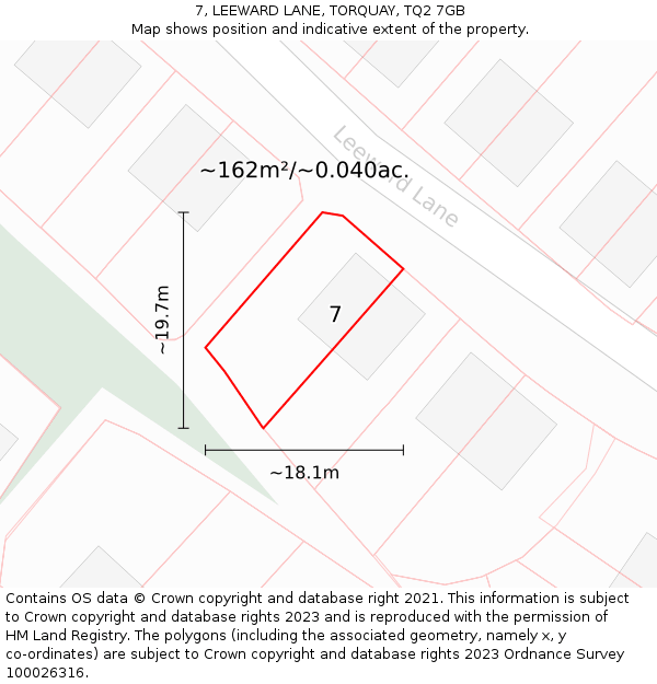 7, LEEWARD LANE, TORQUAY, TQ2 7GB: Plot and title map