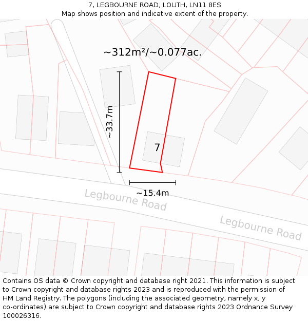 7, LEGBOURNE ROAD, LOUTH, LN11 8ES: Plot and title map